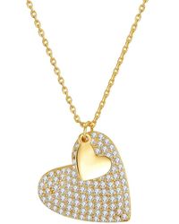 Genevive Jewelry - 14k Over Silver Cz Double Dangle Heart Charm Layering Pendant - Lyst