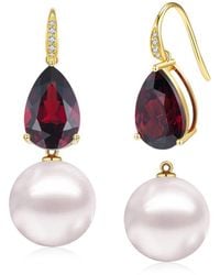 Kai Fine Jewelry - 14K 7.25 Ct. Tw. Diamond & Garnet & 12-13Mm Pearl Drop Earrings - Lyst