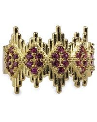 Ebru Jewelry - Plated Cz Statement Adjustable Ring - Lyst