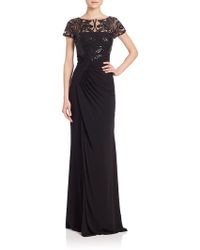 David Meister Sequined Lace & Jersey Gown - Black