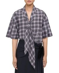 Theory - Wrinkle Check Silk-blend Top - Lyst
