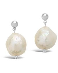 Sterling Forever - Rhodium Plated 13mm Pearl Drop Studs - Lyst