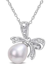 Rina Limor - Silver 0.01 Ct. Tw. Diamond 8.5-9mm Pearl Bow Pendant Necklace - Lyst