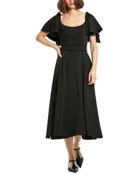 Mac Duggal - Crepe Ruffle Sleeve Midi Dress With Belt - Lyst