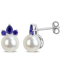 Rina Limor - 14K 0.64 Ct. Tw. Lab-Grown Sapphire & 8-8.5Mm Pearl Drop Earrings - Lyst