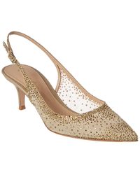 Gianvito Rossi Regina 65 Embellished Mesh & Suede Slingback Pump - Natural