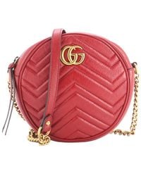Gucci - Burgundy Matelasse Leather Gg Marmont Round Shoulder Bag Mini (Authentic Pre-Loved) - Lyst