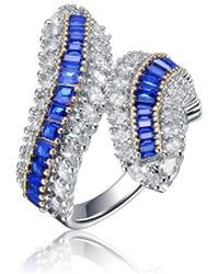 Genevive Jewelry - Two-tone Over Silver Cz Bypass Ring - Lyst