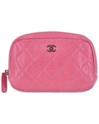 CHANEL - Quilted Caviar Leather Classic 'Cc' Logo Cosmetic Case/Pouch (Authentic Pre-Loved) - Lyst