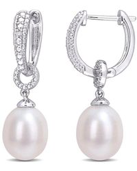 Rina Limor - Silver 0.02 Ct. Tw. Diamond 8-8.5mm Pearl Drop Hoop Clip-on Earrings - Lyst