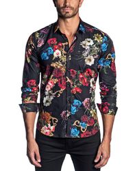 Jared Lang Trim Fit Floral Print Shirt - Black