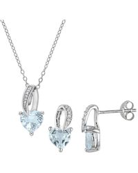 Rina Limor - Silver 2.85 Ct. Tw. Diamond & Aquamarine Pendant & Stud Jewelry Set - Lyst
