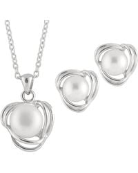 Splendid - Rhodium Plated 6-6.5mm Pearl Necklace & Stud Sets - Lyst