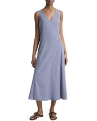 Vince - V-Neck Linen-Blend Dress - Lyst