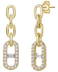 Rachel Glauber - 14k Plated Cz Triple Chain Anchor Drop Earrings - Lyst