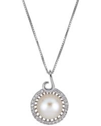 Belpearl - Silver 10mm Pearl Cz Pendant Necklace - Lyst