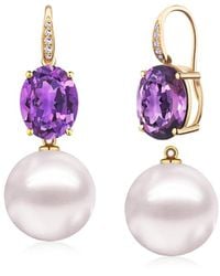 Kai Fine Jewelry - 14K 6.05 Ct. Tw. Diamond & Amethyst & 12-13Mm Pearl Drop Earrings - Lyst