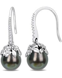 Rina Limor - Contemporary Pearls 14k 0.14 Ct. Tw. Diamond 9-10mm Pearl Earrings - Lyst