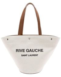 Saint Laurent - Beige Canvas & Leather Trapezoid Rive Gauche Tote (authentic Pre-loved) - Lyst