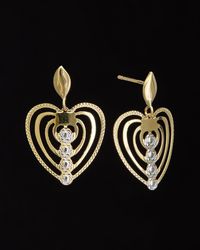 Italian Gold - 14k Italian Two-tone Gold Layered Heart Dangle Earrings - Lyst