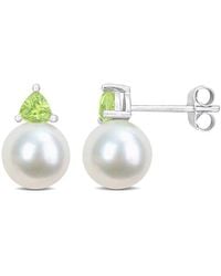 Rina Limor - 10k 0.56 Ct. Tw. Peridot & 8-8.5mmmm Pearl Studs - Lyst