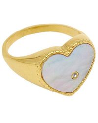 Adornia - 14k Plated Pearl Heart Signet Ring - Lyst