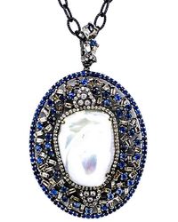 Arthur Marder Fine Jewelry - Silver 2.00 Ct. Tw. Diamond, Sapphire, & 19-25mm Pearl Pendant Necklace - Lyst