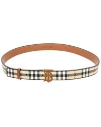 Burberry - Tb Check E-canvas & Leather Belt - Lyst