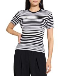 Theory - Rib Stripe Wool T-Shirt - Lyst