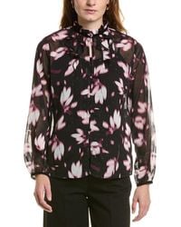 Anne Klein - Floral Print Polyester Button-Down Top - Lyst