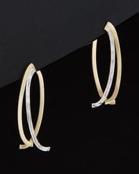 Italian Gold - 14k Two-tone Polished & Diamond Cut Double Curved Bar Front & Back Earrings - Lyst