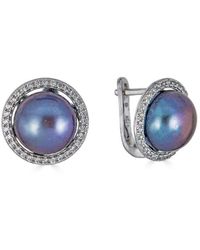 Belpearl - Silver 11-10mm Freshwater Pearl Cz Earrings - Lyst