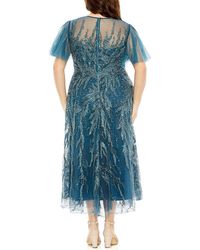 Mac Duggal Embellished Plunge Neck Bishop Sleeve Dress in Natural | Lyst Mac Duggal Embellished Plunge Neck Bishop Sleeve Dress in Natural | Lyst