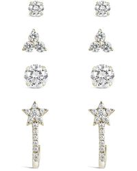 Sterling Forever Silver Cz 4pc Set Of Everyday Earrings - White