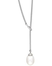 Pearls - Stainless Steel 0.06 Ct. Tw. Diamond & 9-10Mm Pearl Necklace - Lyst