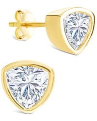 Sterling Forever - 14k Over Silver Cz Trillion Cut Bezel Set Stud Earrings - Lyst