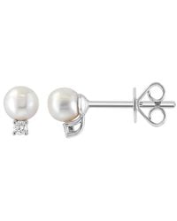 Effy Fine Jewelry - 14K 0.04 Ct. Tw. Diamond & 4Mm Pearl Earrings - Lyst