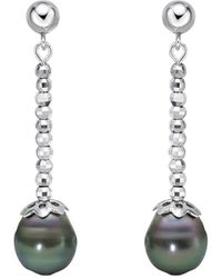 Belpearl - Silver 10-9mm Tahitian Pearl Earrings - Lyst