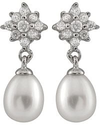 Splendid - Rhodium Plated Silver 6.5-7mm Freshwater Pearl & Cz Drop Earrings - Lyst