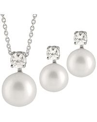 Splendid - Silver 7.5-8mm Freshwater Pearl & Cz Drop Earrings & Necklace Set - Lyst