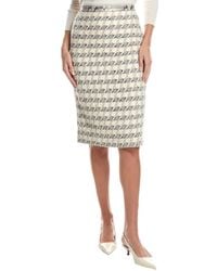 St. John - Houndstooth Tweed Leather-Trim Wool-Blend Skirt - Lyst