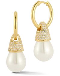 Sphera Milano - 14k Over Silver 10mmmm Pearl Cz Statement Earrings - Lyst