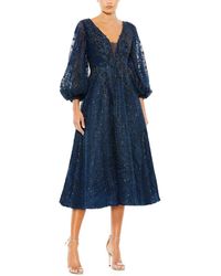Mac Duggal - Embellished Plunge Neck Bishop Sleeve Dress - Lyst