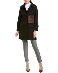 Burberry Monogram Leather Detail Cotton Gabardine Car Coat - Black