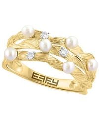 Effy Fine Jewelry - 14K 0.06 Ct. Tw. Diamond & 2.5Mm Pearl Ring - Lyst