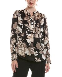 Anne Klein - V-Neck Printed Satin Top - Lyst
