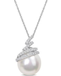 Rina Limor - 10k 0.24 Ct. Tw. Diamond 12-12.5mm Pearl Pendant Necklace - Lyst