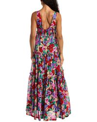 Nicholas Selene Pleated Striped Linen-blend Maxi Dress in Red | Lyst