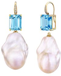 Kai Fine Jewelry - 14K 7.65 Ct. Tw. Diamond & Topaz & 16-17Mm Pearl Drop Earrings - Lyst