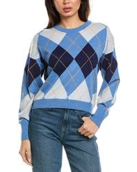 Brodie Cashmere - Argyle Balloon Sleeve Crewneck Wool & Cashmere-blend Sweater - Lyst